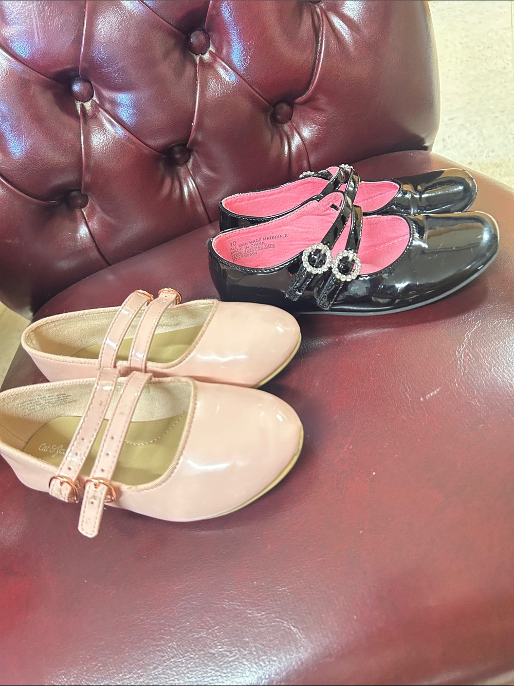 Girls Patent Double-Strap Mary Jane Dress Shoes in Pink and Black size 10